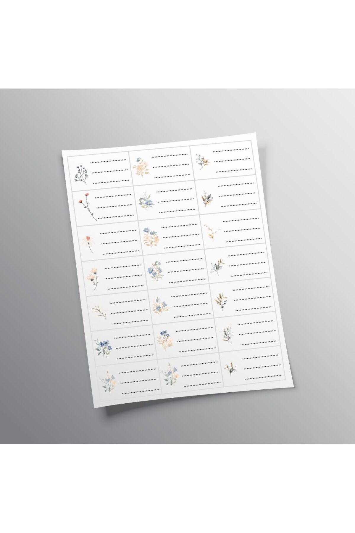 43 cici süsler organizasyon Karışık Çiçekler isimlik, Okul Etiketi, 4.7x3 Cm, 21 Adet Kesilmemiş Etiket 1 Sayfa