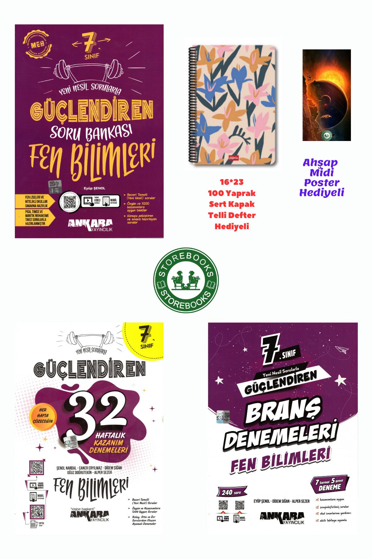 Ankara Yayıncılık 7. Sınıf Güçlendiren Fen Bilimleri Soru+ Branş ve Haftalık Deneme Seti+Defter ve Ahşap Poster Hediye