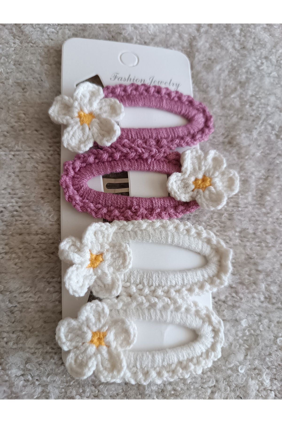 Efna Store 2 Li El Yapımı Örgü Kız Çocuk Çiftli 6 cm Oval Çıt Çıt Toka