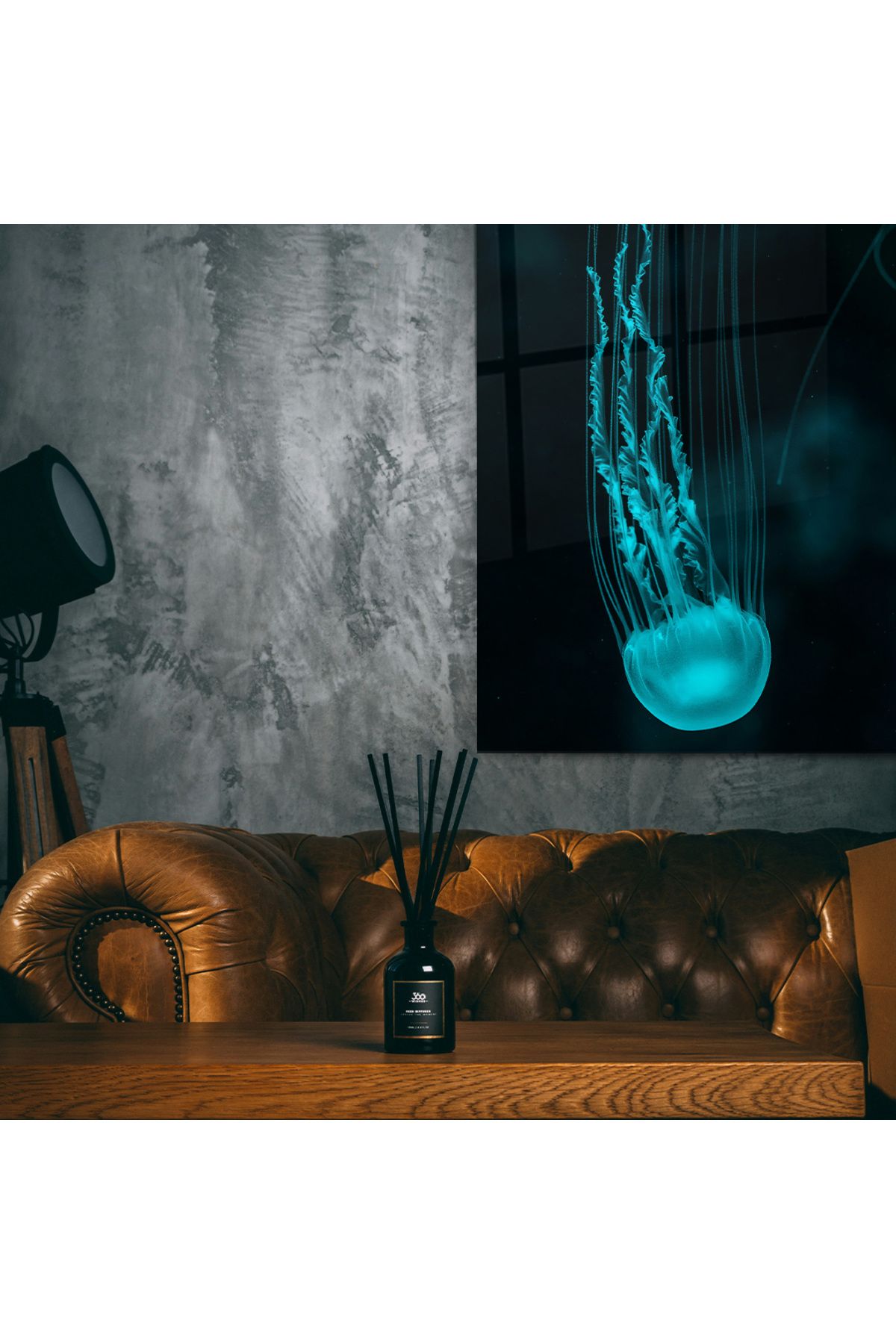 OLEARTISTIC Cam Tablo Neon Turkuaz Denizanası|Jellyfish|Ev ve Ofis Dekoru