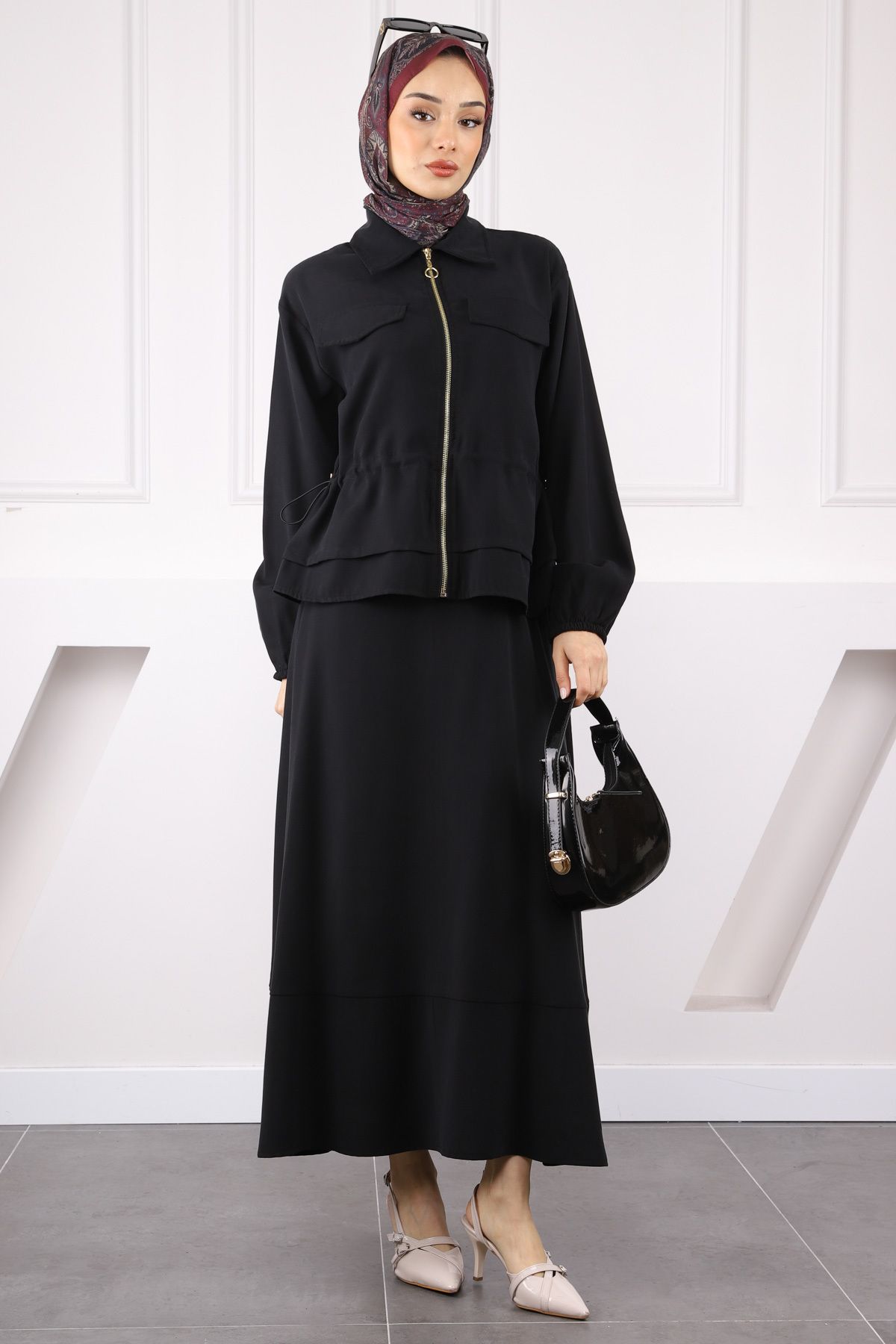 İmajButik Siyah Ceket Etekli Takım
