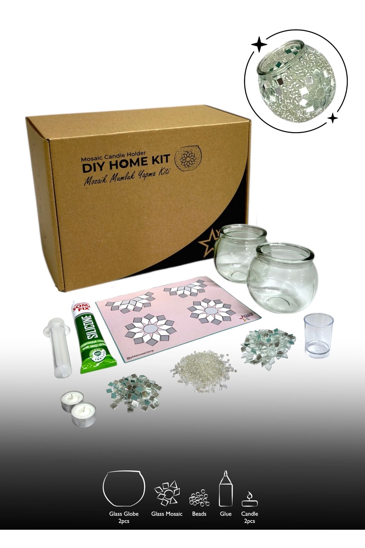 DIY Mozaik Mumluk Yapma Kiti | Mosaic Candle Holder D.I.Y. Home Kit | Make Your Own Mosaic Craft Kit