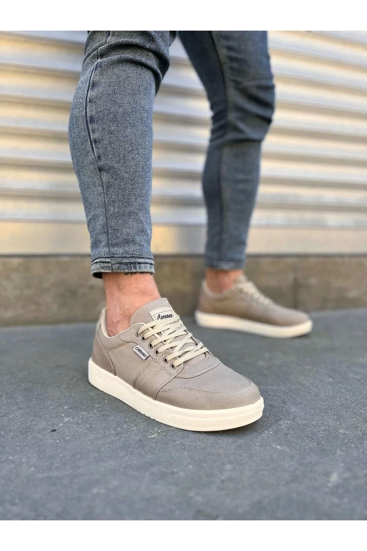 BİCANS JY0118 REX Bağcıklı Keten Kumaş Erkek Günlük Sneaker Ayakkabı KKT - Bej