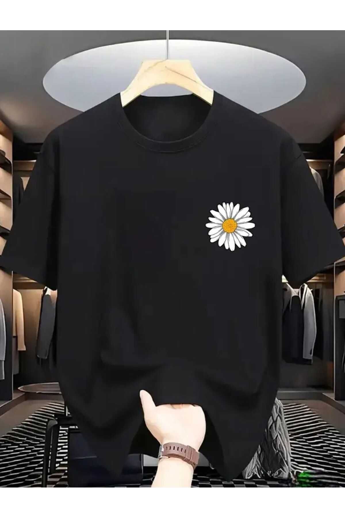 TekTarzz Unisex Papatya Baskılı Pamuklu Tshirt