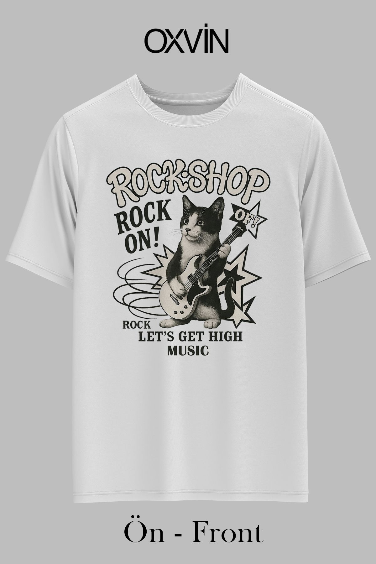 OXVİN ROCK-SHOP ROCK ON Baskılı OVERSİZE Unisex T-Shirt (BOL KALIP)