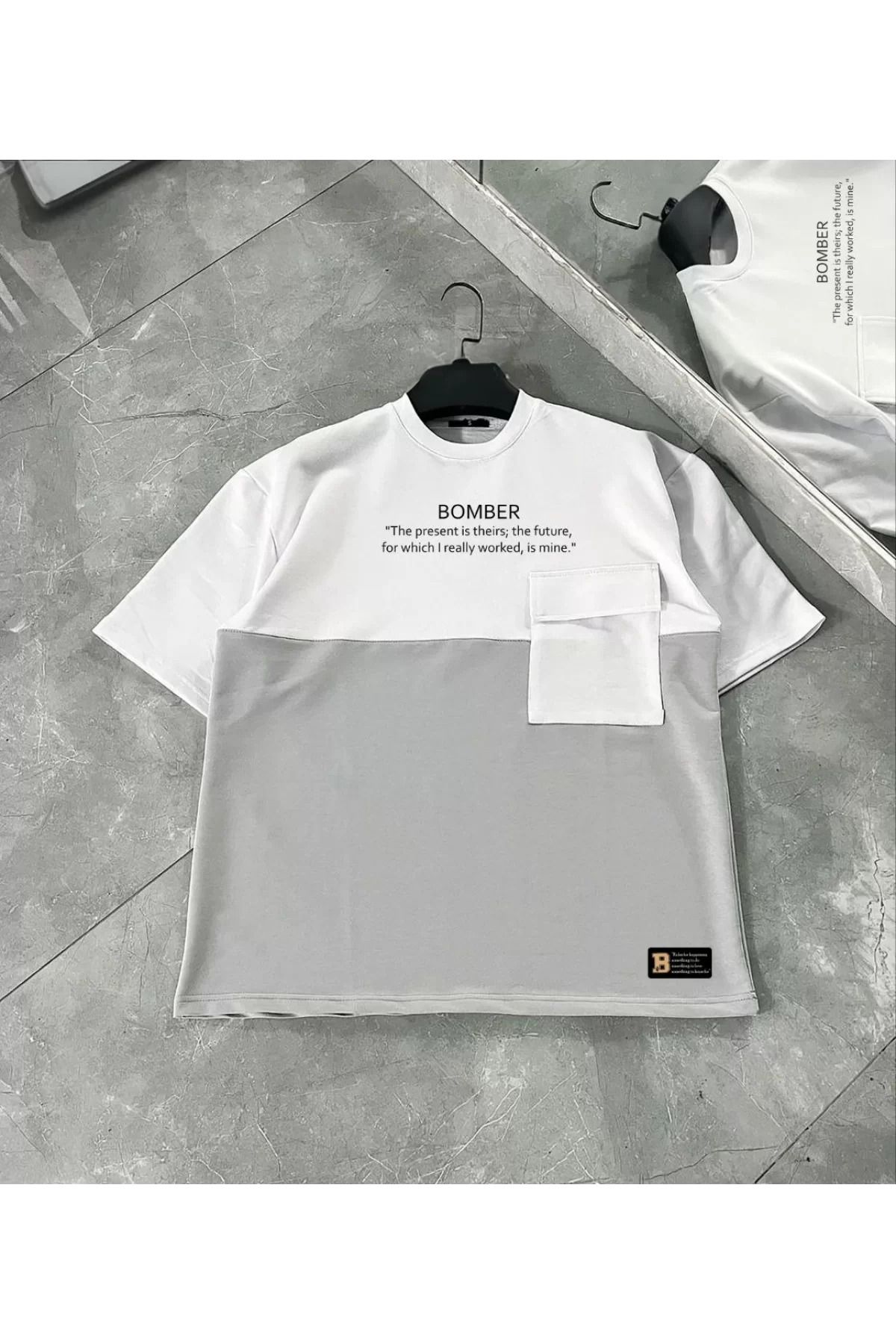 İndigo Park Erkek Tişört Unisex Torba Cep Detaylı Parçalı T-Shirt