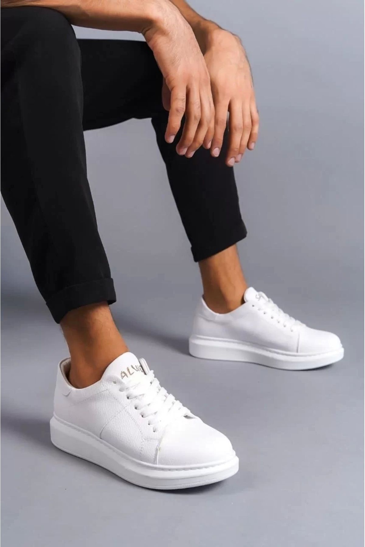 BİCANS SLW151 Boost Bağcıklı Cilt Erkek Günlük Sneaker Ayakkabı CBT - Beyaz