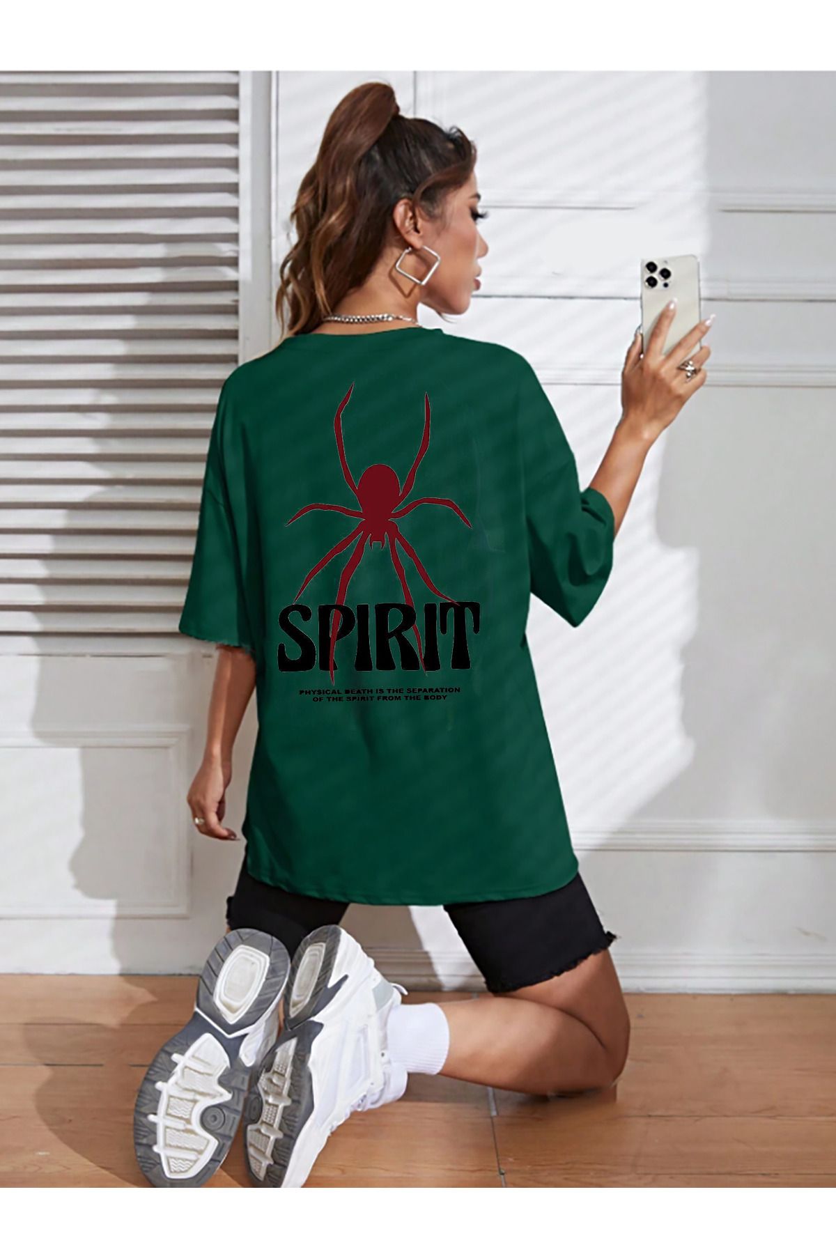 qavnas Unisex Spirit Baskılı Rahat Kesim Yeşil T-Shirt