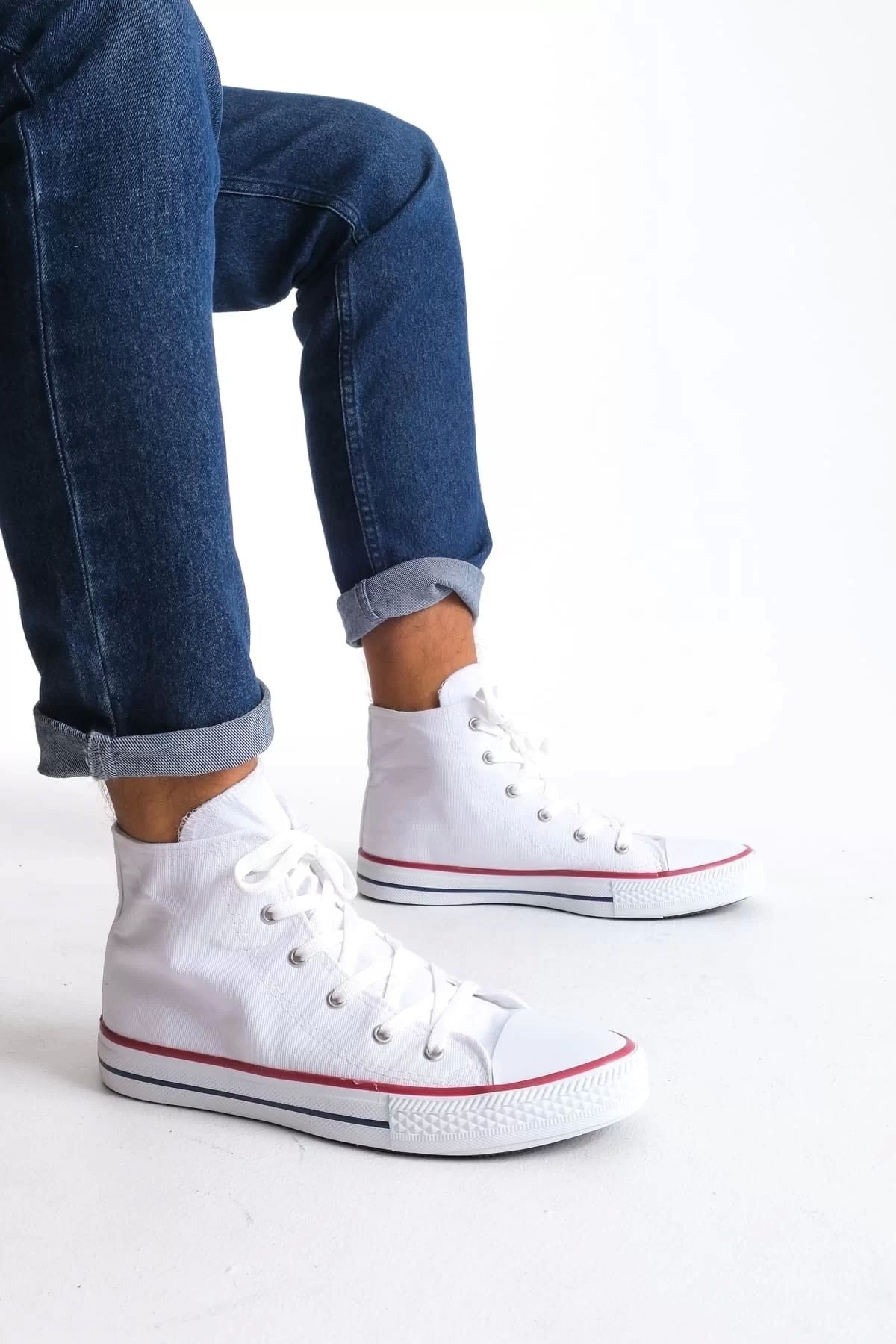 BİCANS JY0423 AXE Bağcıklı Keten Kumaş Erkek Günlük Sneaker Ayakkabı KBT - Beyaz