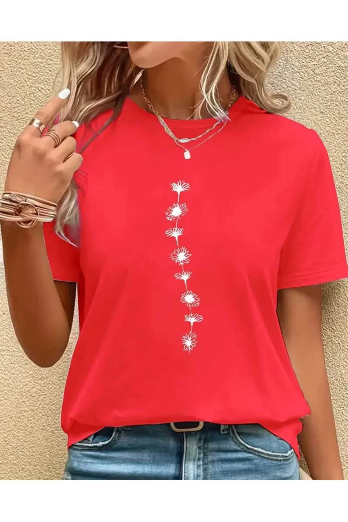 TekTarzz Unisex Çiçek Baskılı Tasarım Tshirt