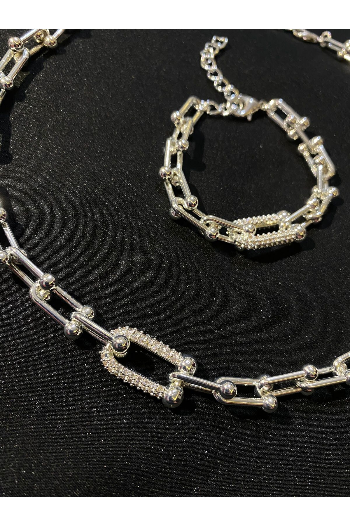 Passionis Jewelry TİFFANY MODEL RODYUM ZİRKON TAŞLI KOLYE BİLEKLİK