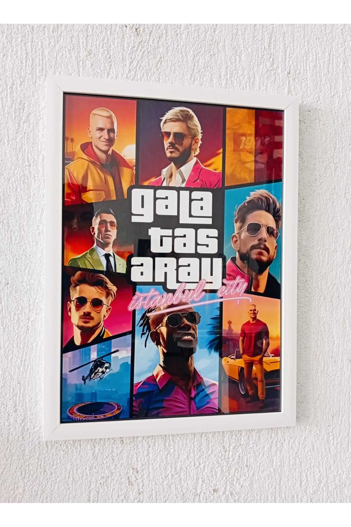 Erdizayn 30x42 cm Çerçeveli GTA Vice City Temalı Dekoratif Hediyelik Futbol Tablo