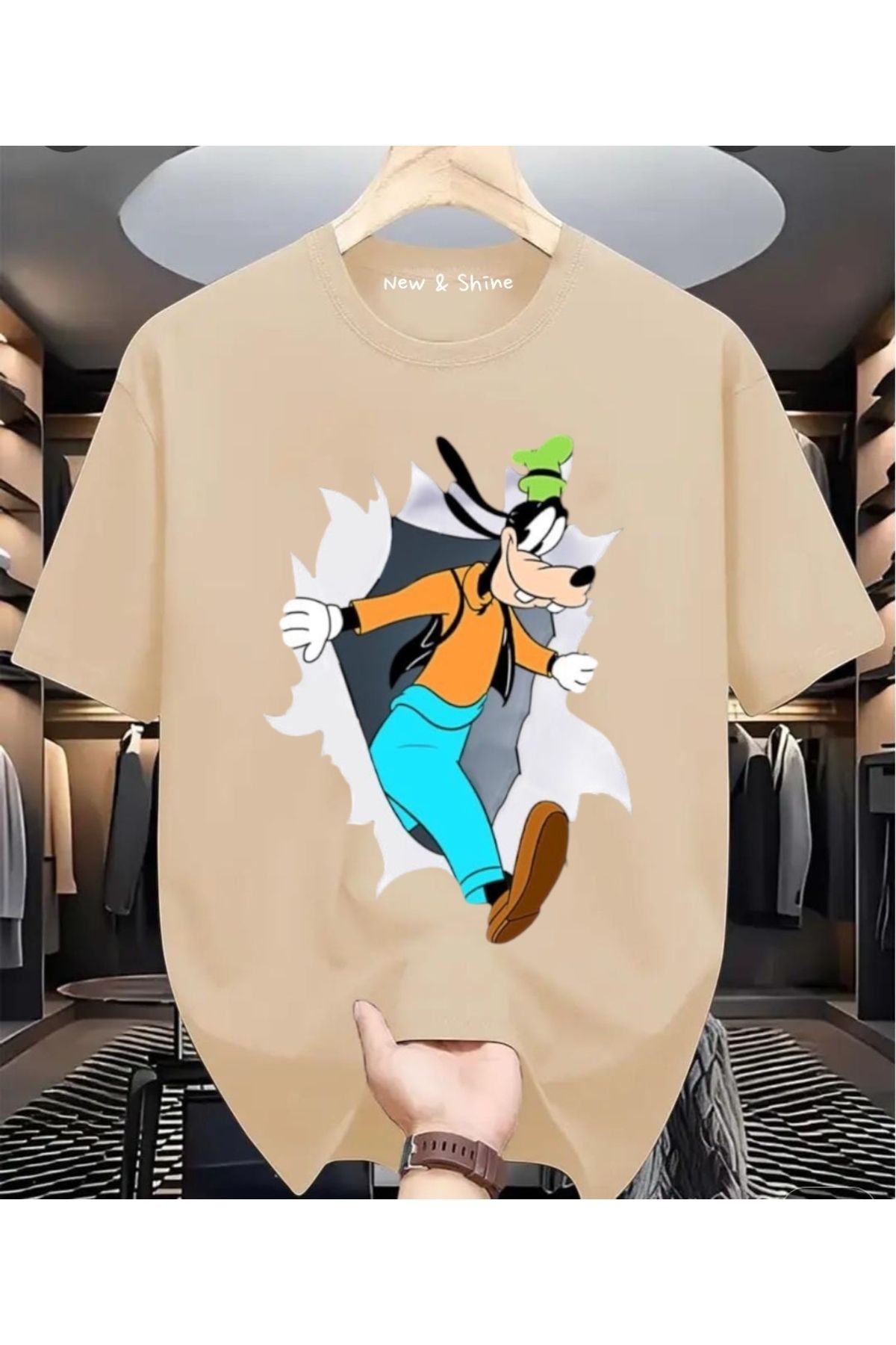 New Shine Goofy Baskılı Büyük Beden Oversize T-Shirt
