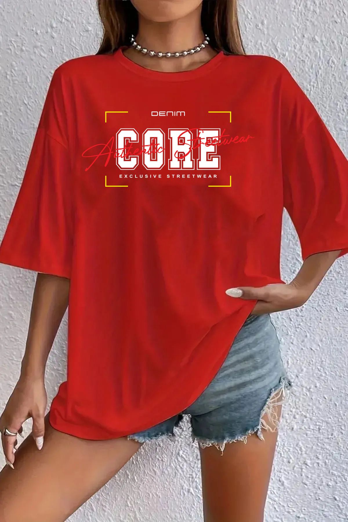 halowear Unisex Core Baskılı Rahat Kesim Kırmızı T-Shirt