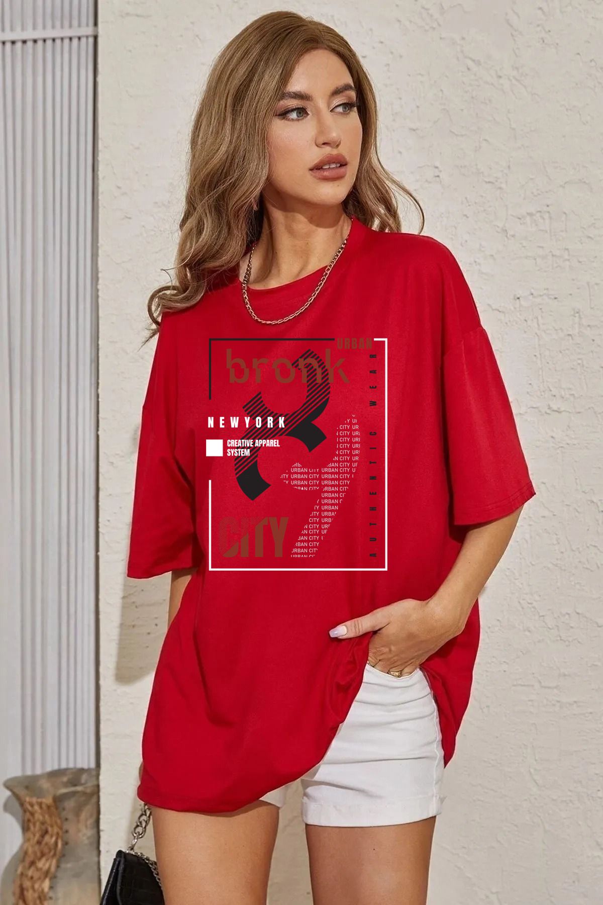 memowear Unisex Bronk City Baskılı Rahat Kesim Kırmızı T-Shirt