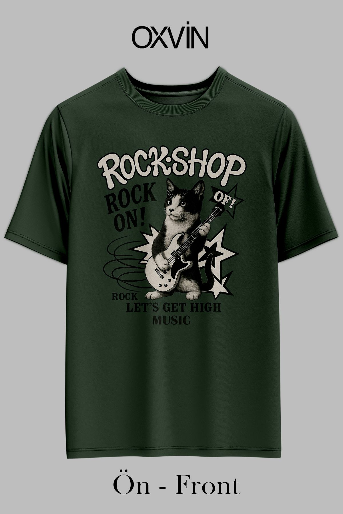 OXVİN ROCK-SHOP ROCK ON Baskılı OVERSİZE Unisex T-Shirt (BOL KALIP)