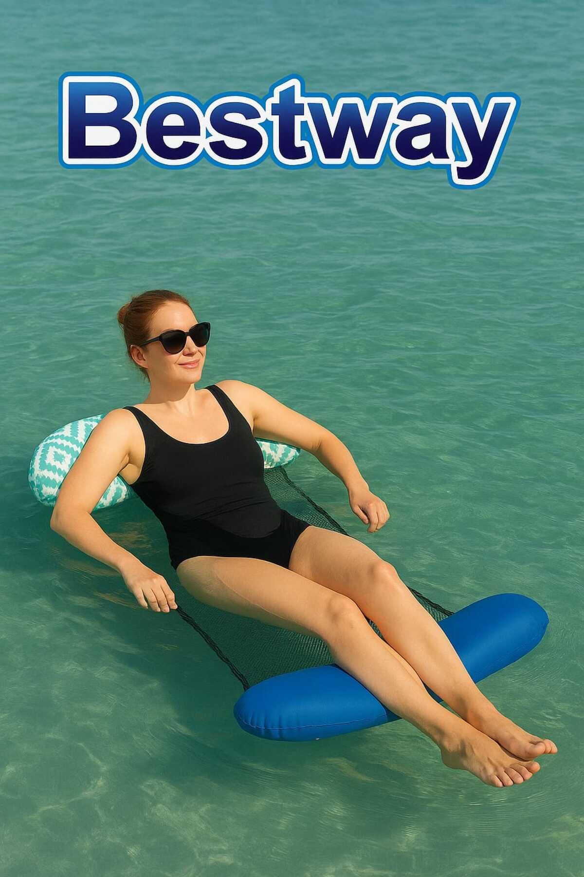 BESTWAY Fileli Deniz Yatağı - Yetişkinler için Şişme Su Hamakı – Baş Destekli Havuz Minderi-145x87 cm