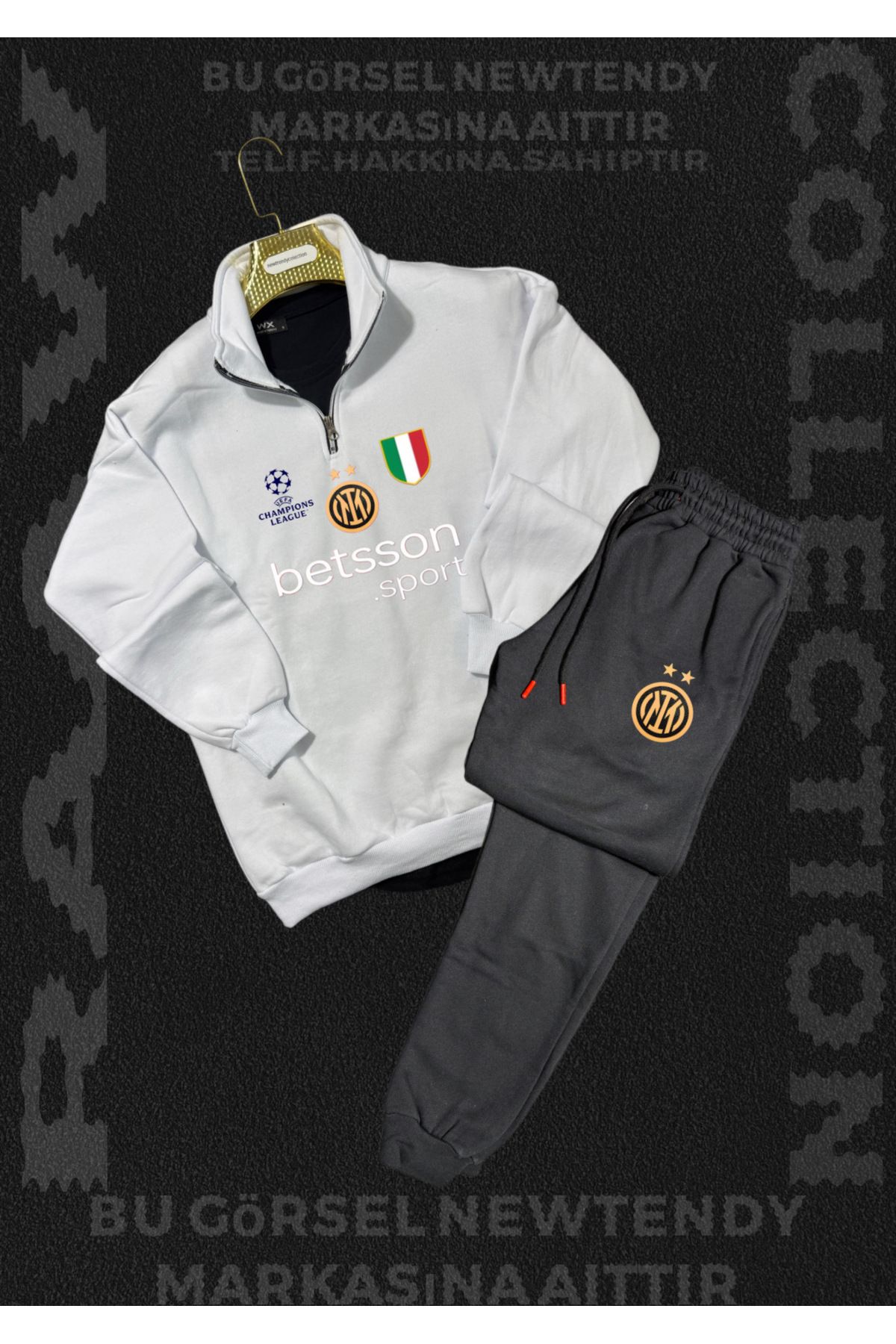 Minikelya Dik yaka fermuarlı sweatshirt ve kışlık eşofman takımı taraftar kombin 2li set
