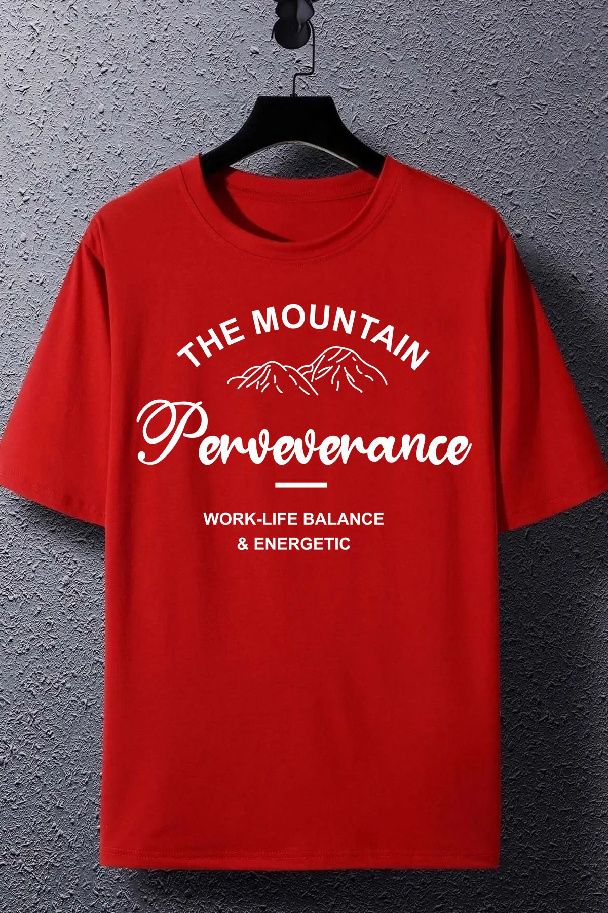 qavnas Unisex The Mountain Baskılı Rahat Kesim Kırmızı T-Shirt