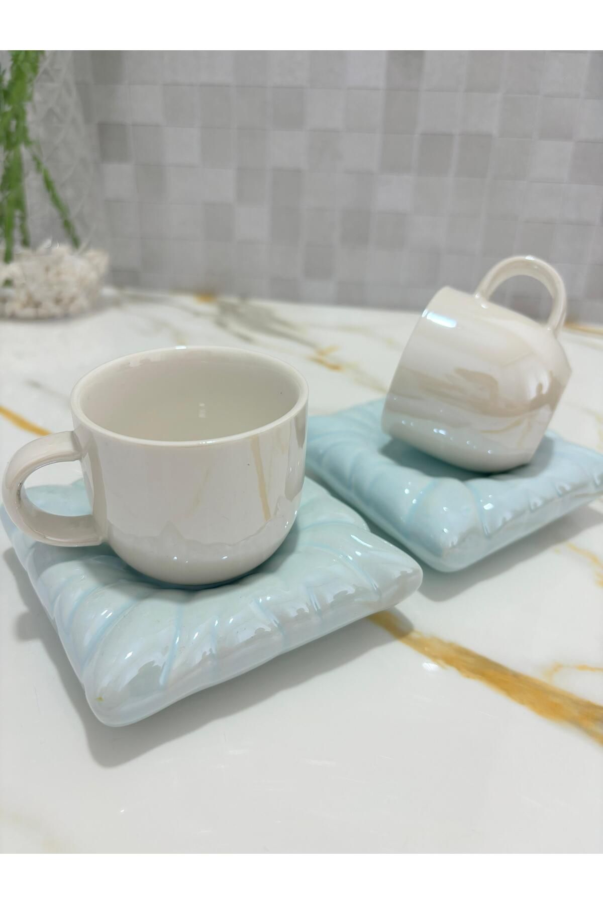 KRD Home Porselen Yastık Minder Model 2'li Kahve Fincan Takımı