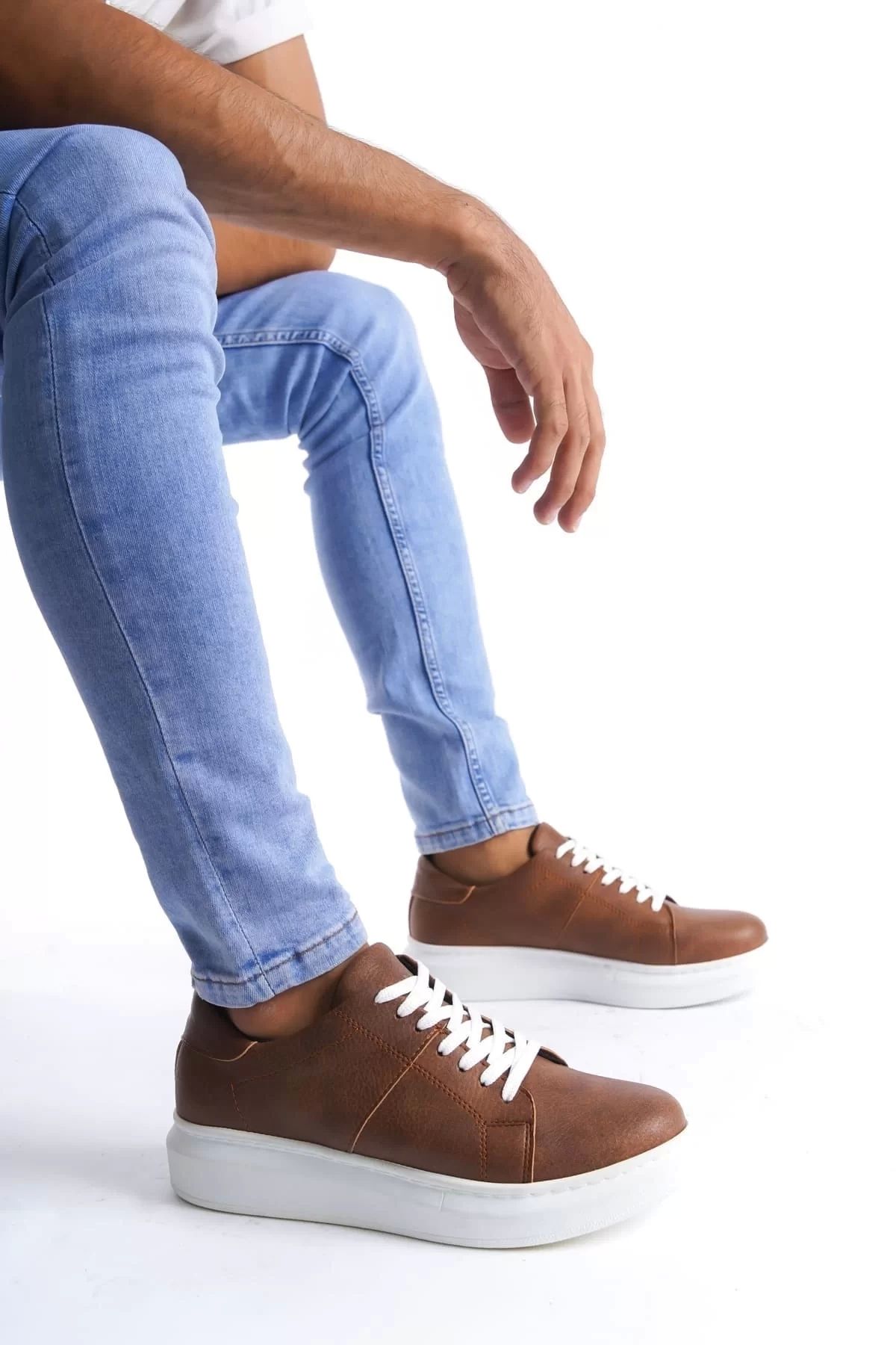 BİCANS SLW151 Boost Bağcıklı Cilt Erkek Günlük Sneaker Ayakkabı CBT - Taba
