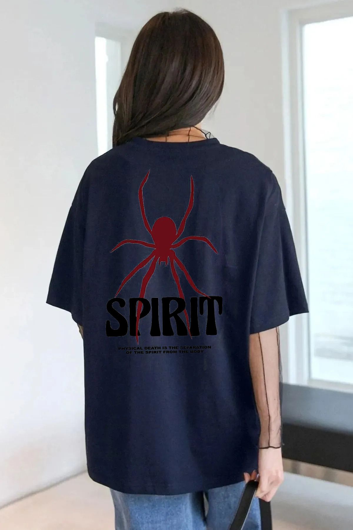 qavnas Unisex Spirit Baskılı Rahat Kesim Lacivert T-Shirt