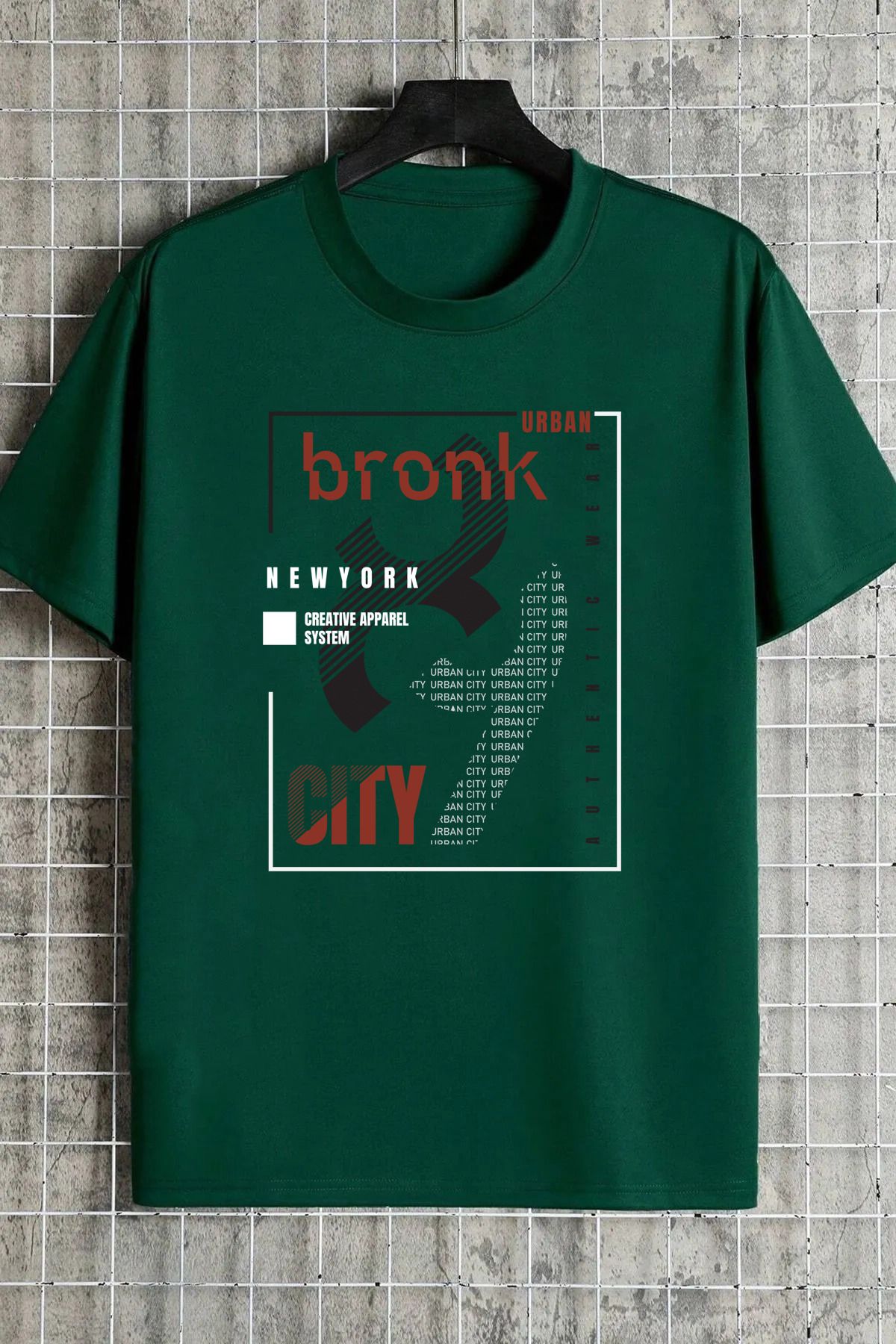 qavnas Unisex Bronk City Baskılı Rahat Kesim Yeşil T-Shirt