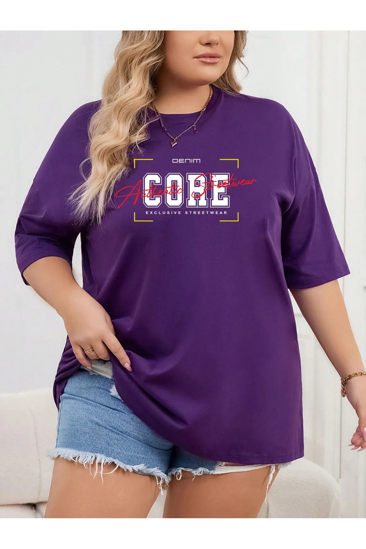 halowear Unisex Core Baskılı Rahat Kesim Mor T-Shirt