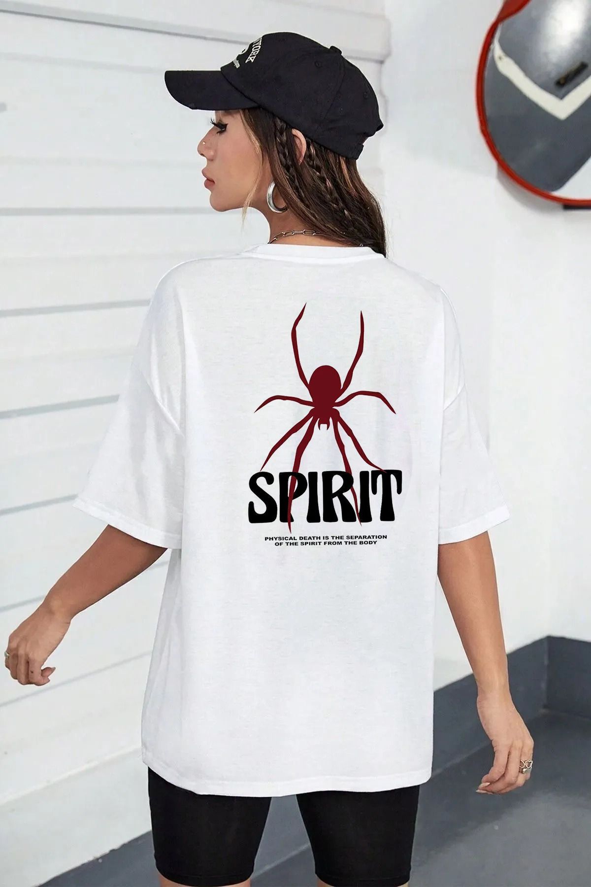 qavnas Unisex Spirit Baskılı Rahat Kesim Beyaz T-Shirt