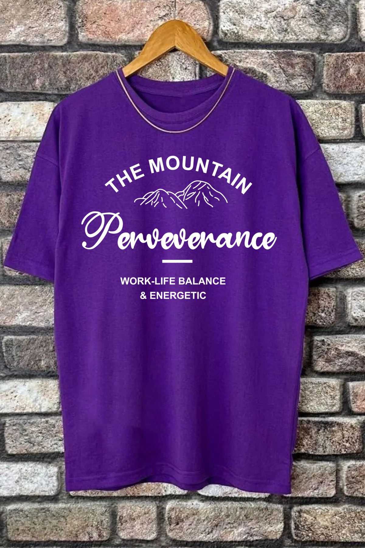 memowear Unisex The Mountain Baskılı Rahat Kesim Mor T-Shirt