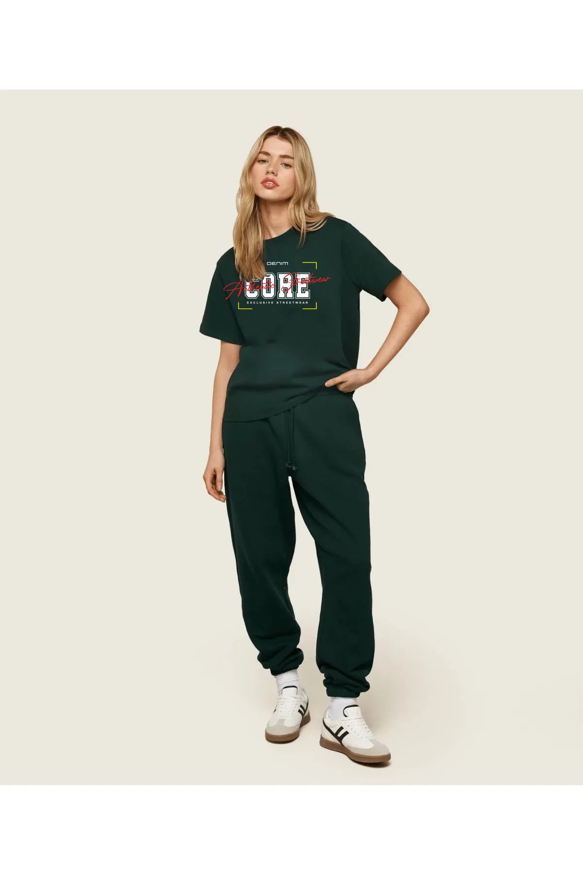 halowear Unisex Core Baskılı Rahat Kesim Yeşil T-Shirt