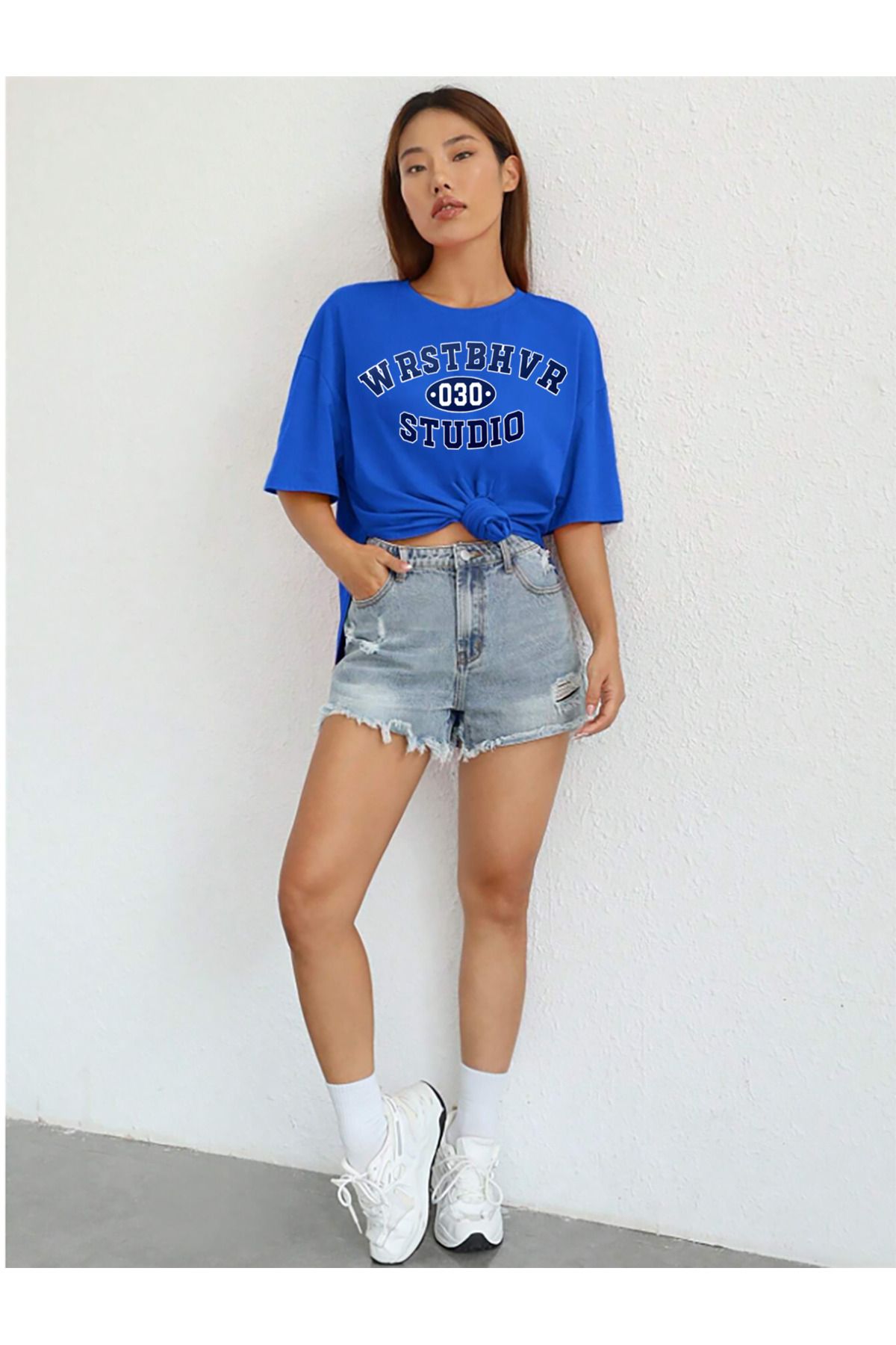 memowear Unisex WRST 030 Baskılı Rahat Kesim Sax-Mavi T-Shirt