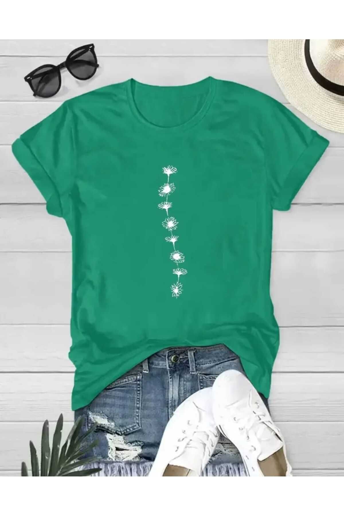 TekTarzz Unisex Çiçek Baskılı Tasarım Tshirt