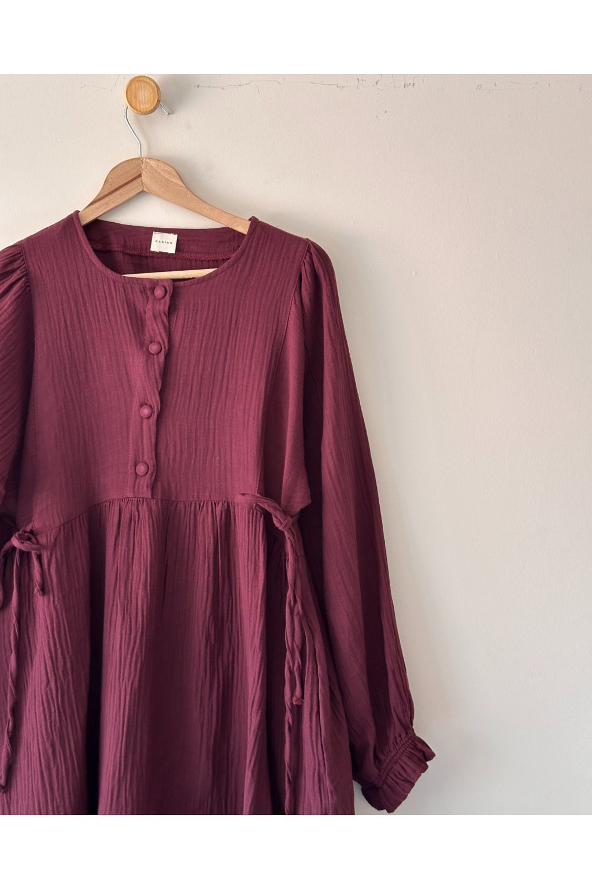 Rabian Belden Bağlamalı Müslin Oversize Elbise