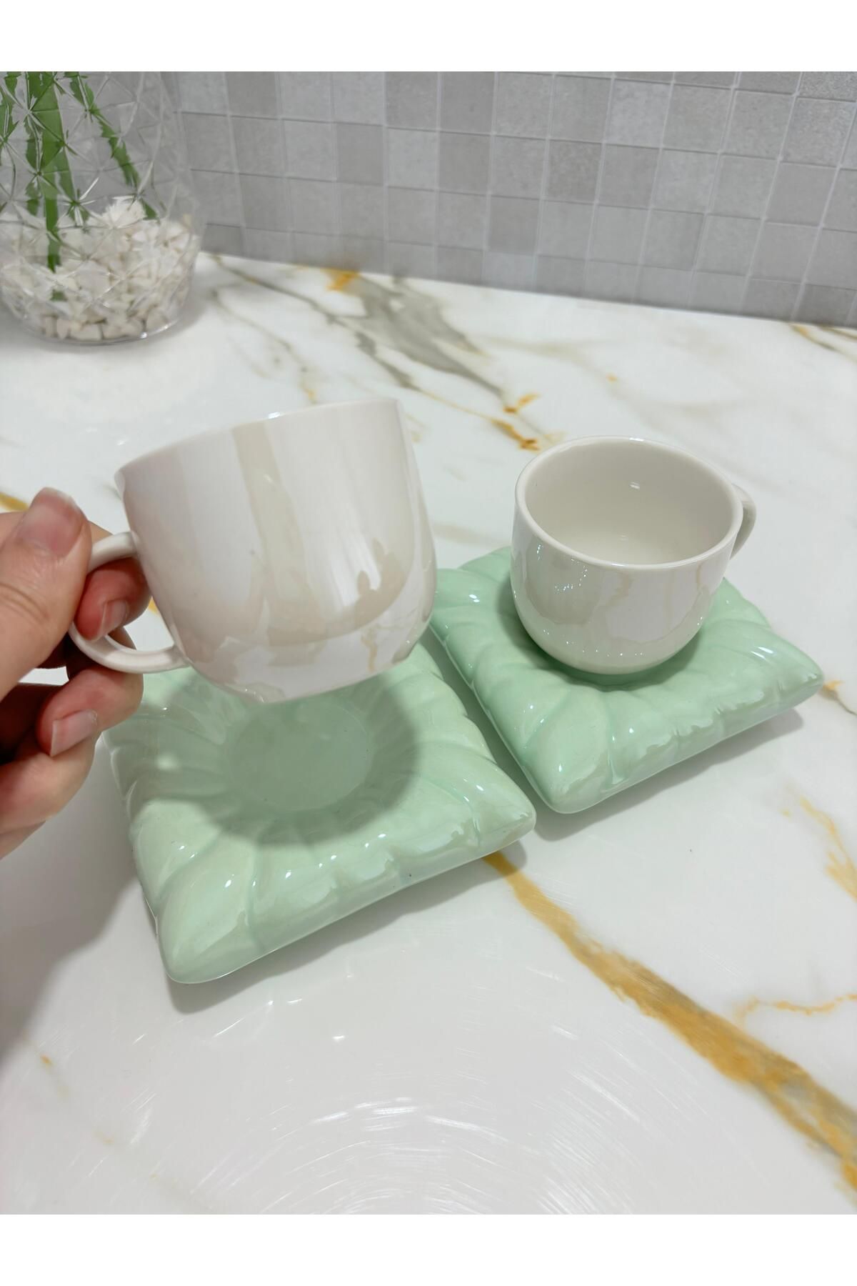 KRD Home Porselen Yastık Minder Model 2'li Kahve Fincan Takımı