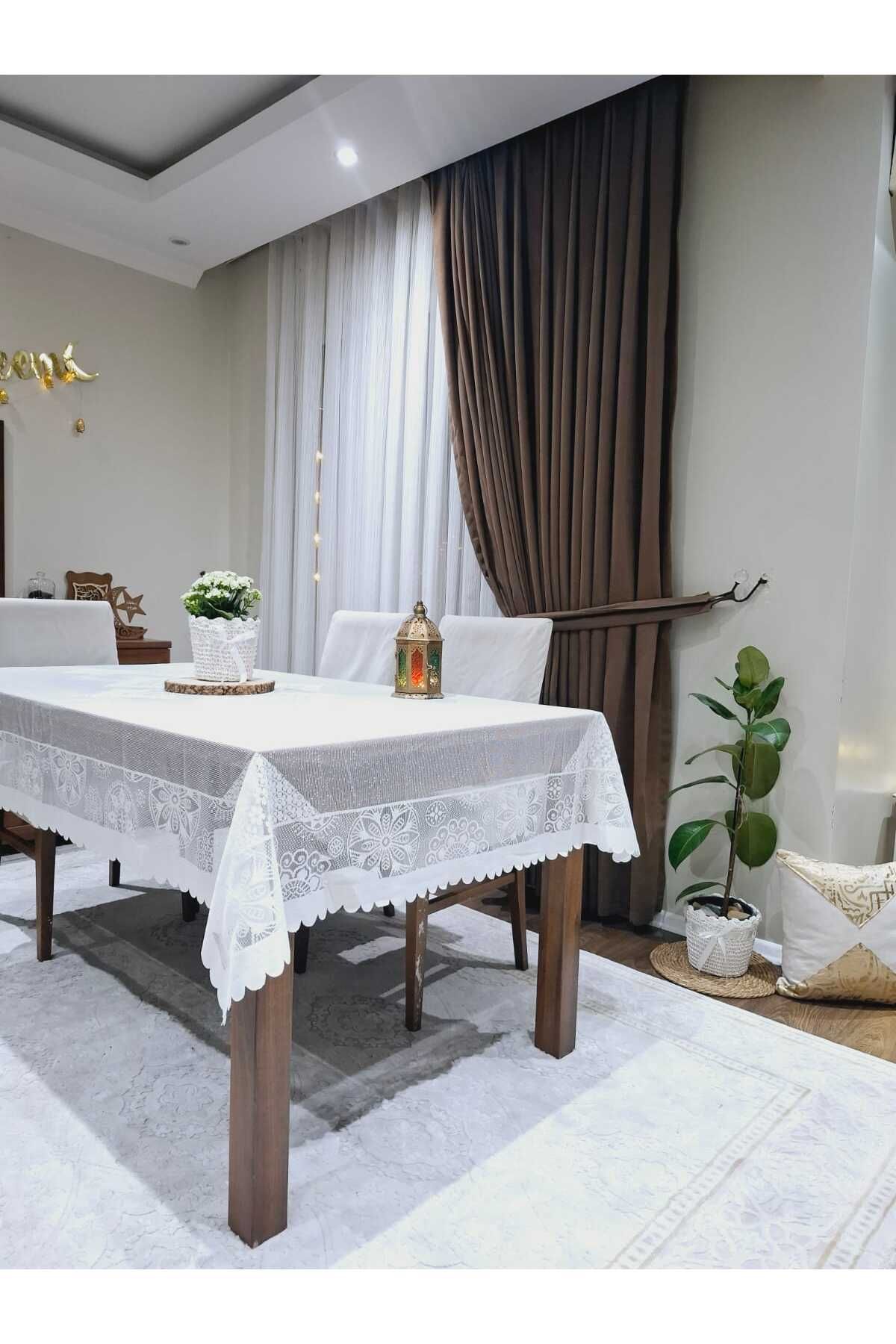 Mrs.idea Tül Masa örtüsü Şık tasarımı Dantelli Dertsiz 138*220