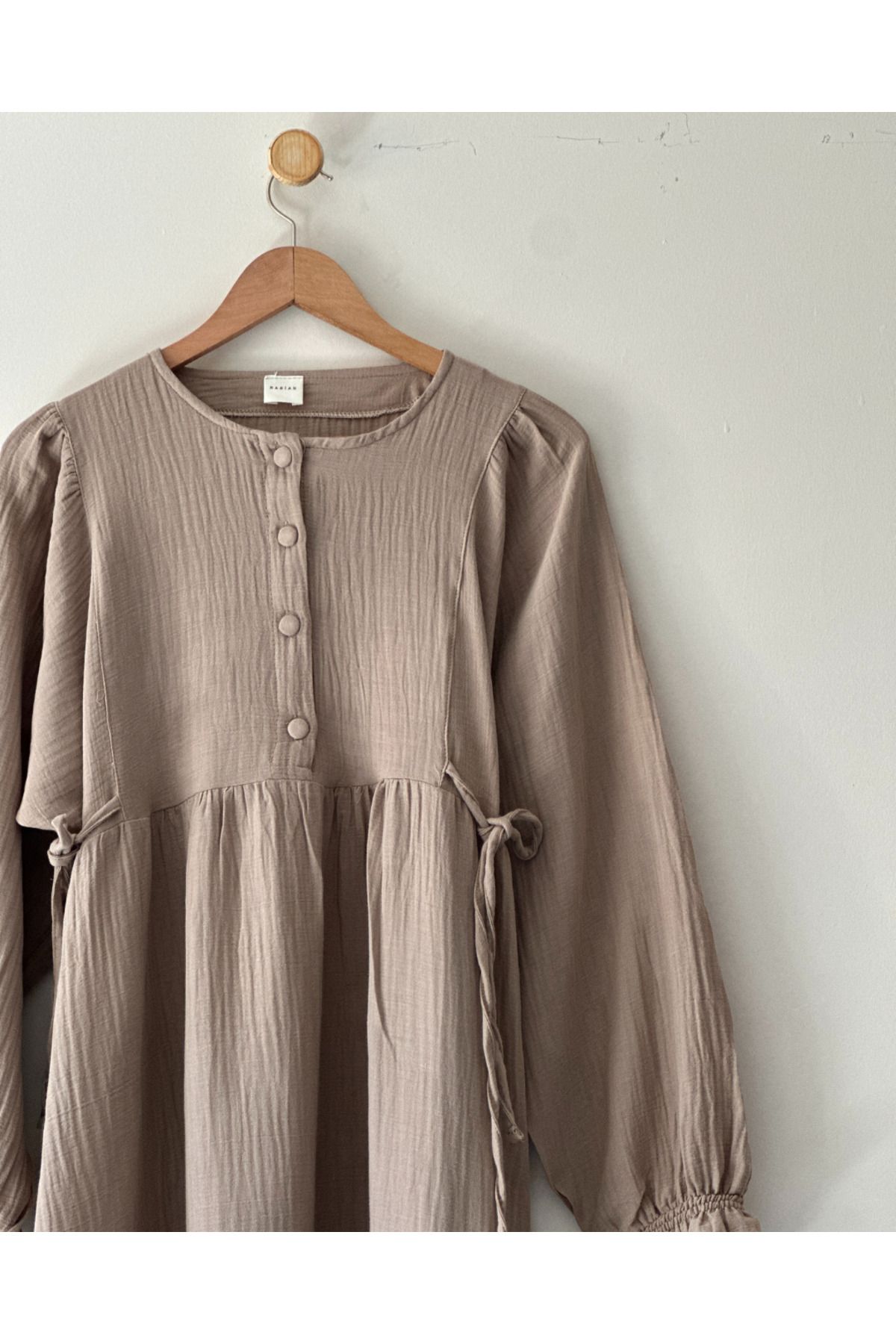 Rabian Belden Bağlamalı Müslin Oversize Elbise