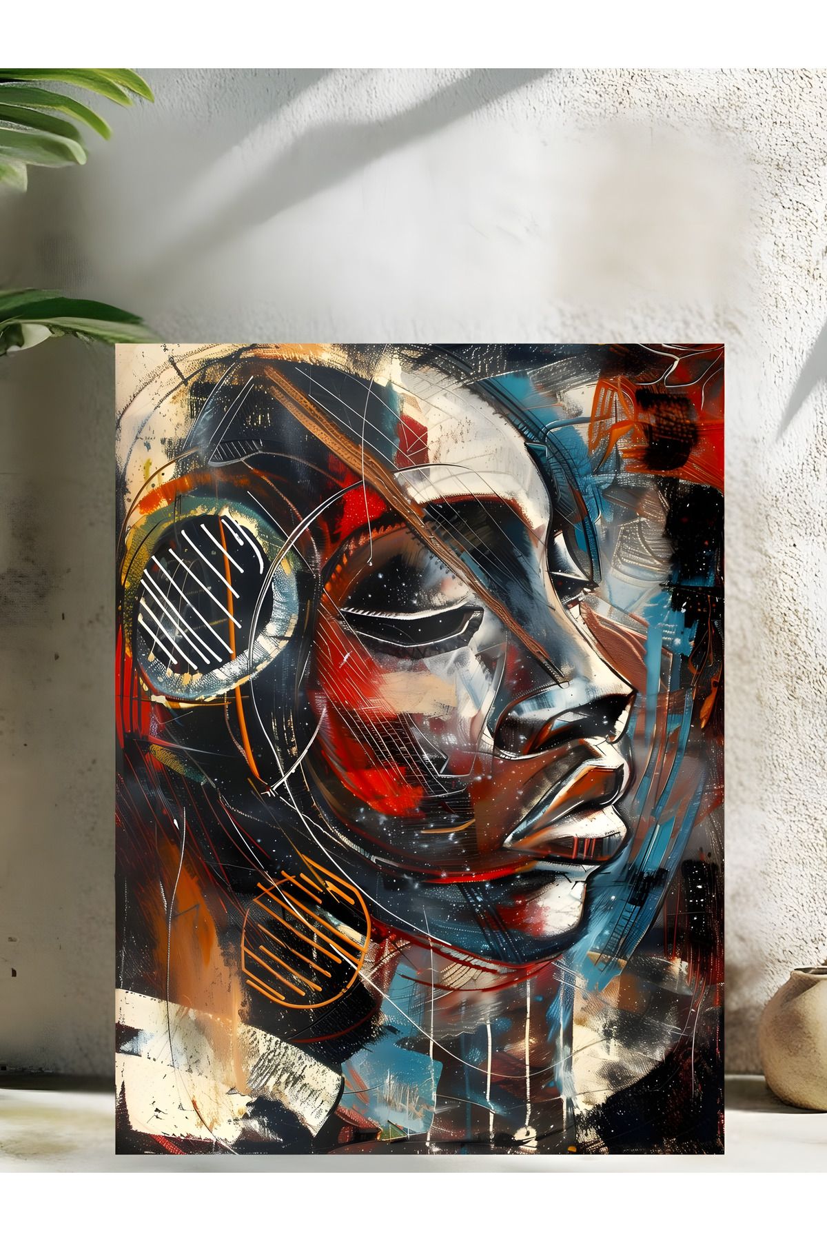 Levhane Afro Sanat Temalı Metal Tablo - Kadın Portre & Soyut Tasarım - 1 mm Alüminyum - UltraHD Baskı