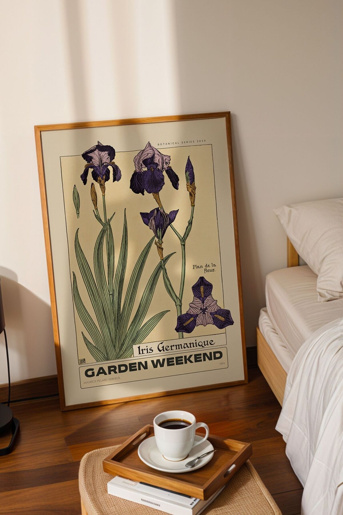 Godric Atölye Kayın Ağacı Doğal Ahşap Çerçeveli | %100 El Yapımı | Vintage Botanical – İris (Alman Süseni) Posteri