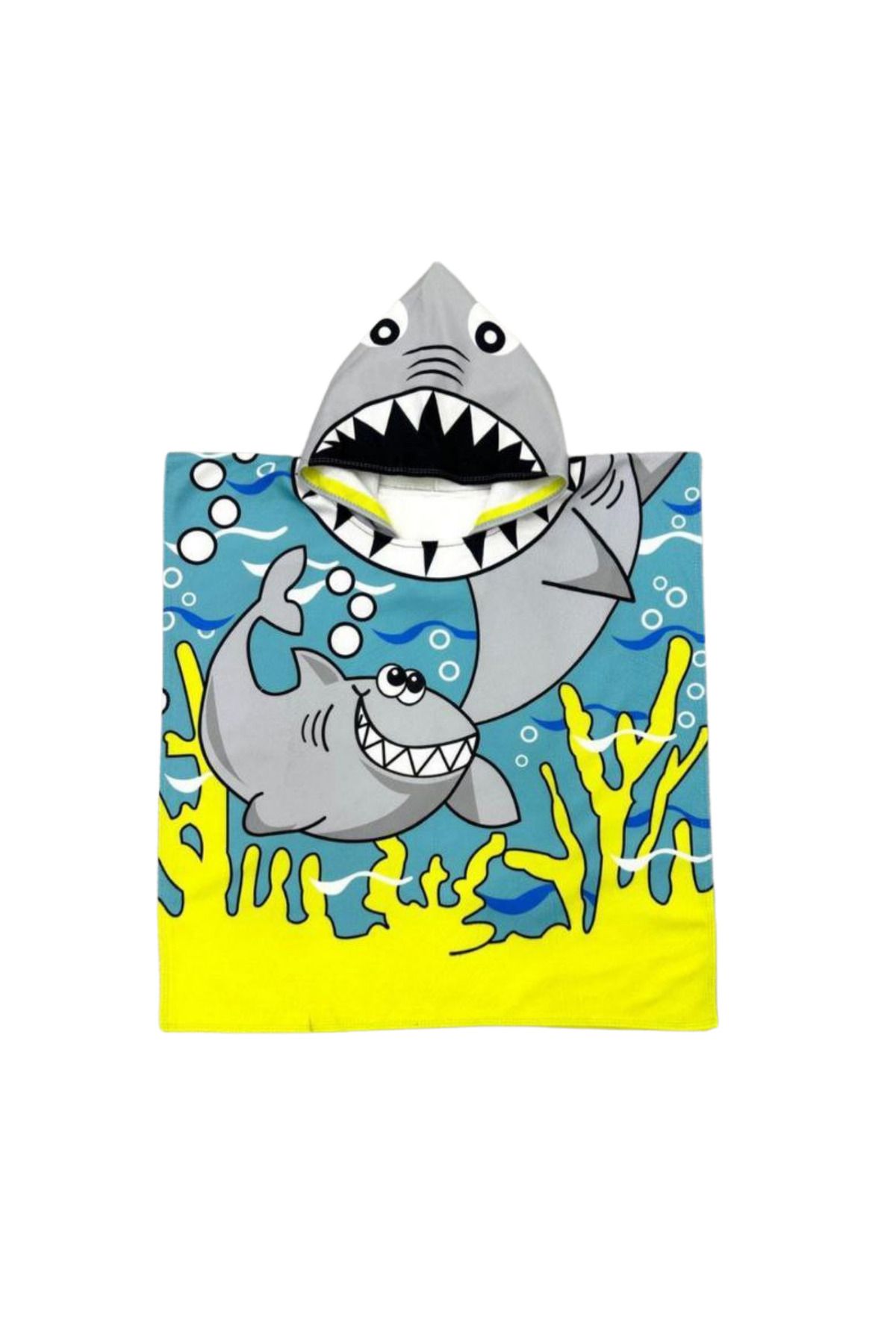 Bebetopya Sevimli Köpek Balığı Baby Shark Denizaltı Bebek ve Çocuk Plaj Banyo Havlusu Panço