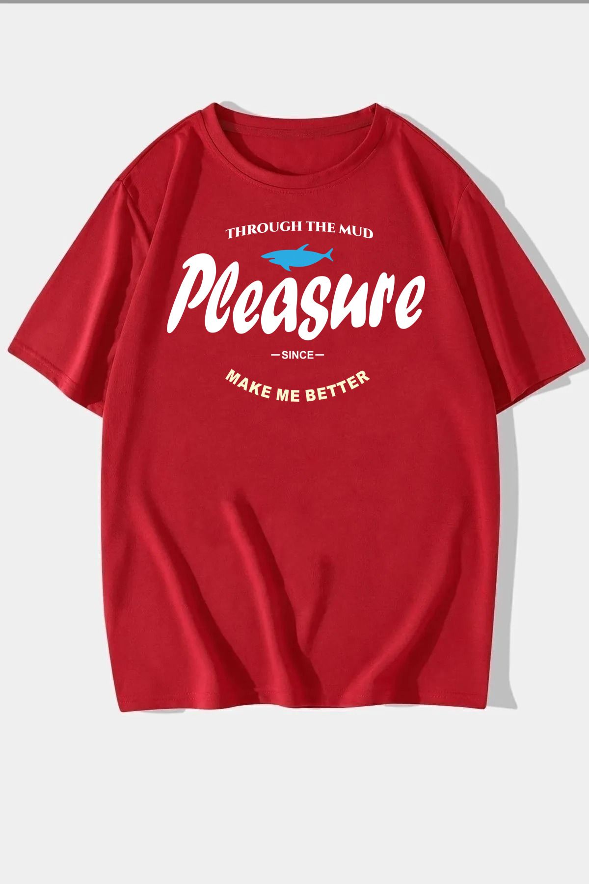 qavnas Unisex Pleasure Baskılı Rahat Kesim Kırmızı T-Shirt
