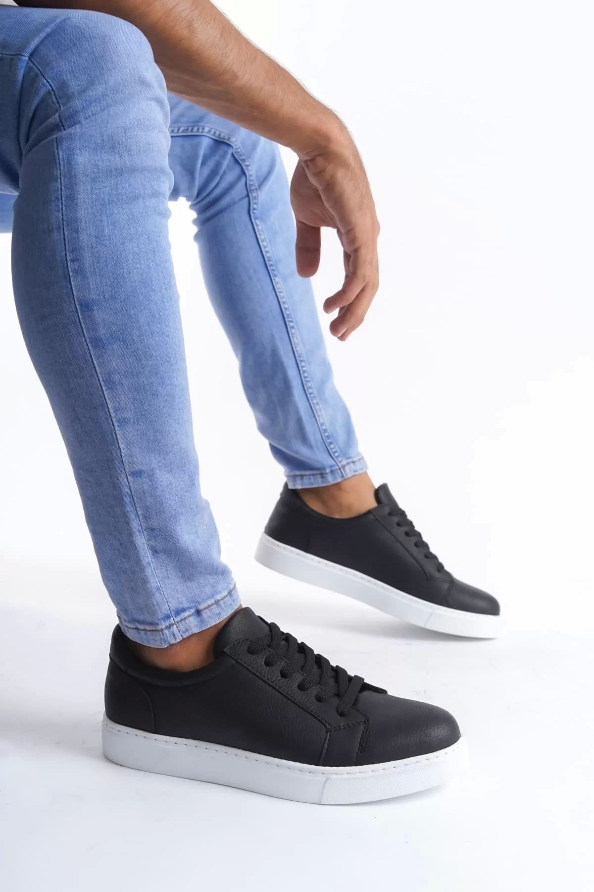BİCANS SLW165 Elite Bağcıklı Cilt Erkek Günlük Sneaker Ayakkabı CBT - Siyah