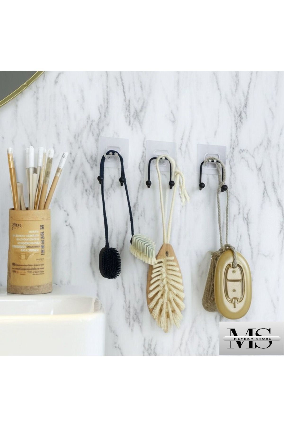 MEYRAM STORE 3 ADET Yapışkanlı Bornoz Askısı Banyo Askısı Çatal Askı Havlu Askısı mutfak gereçleri askısı