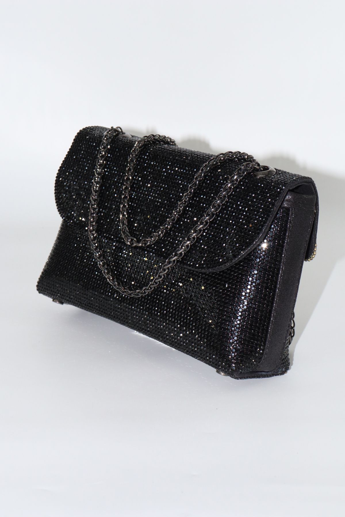 KEEBA Taşlı siyah abiye çanta. Kadın siyah abiye taşlı çanta. Düğün mezuniyet portföy clutch davet çantası