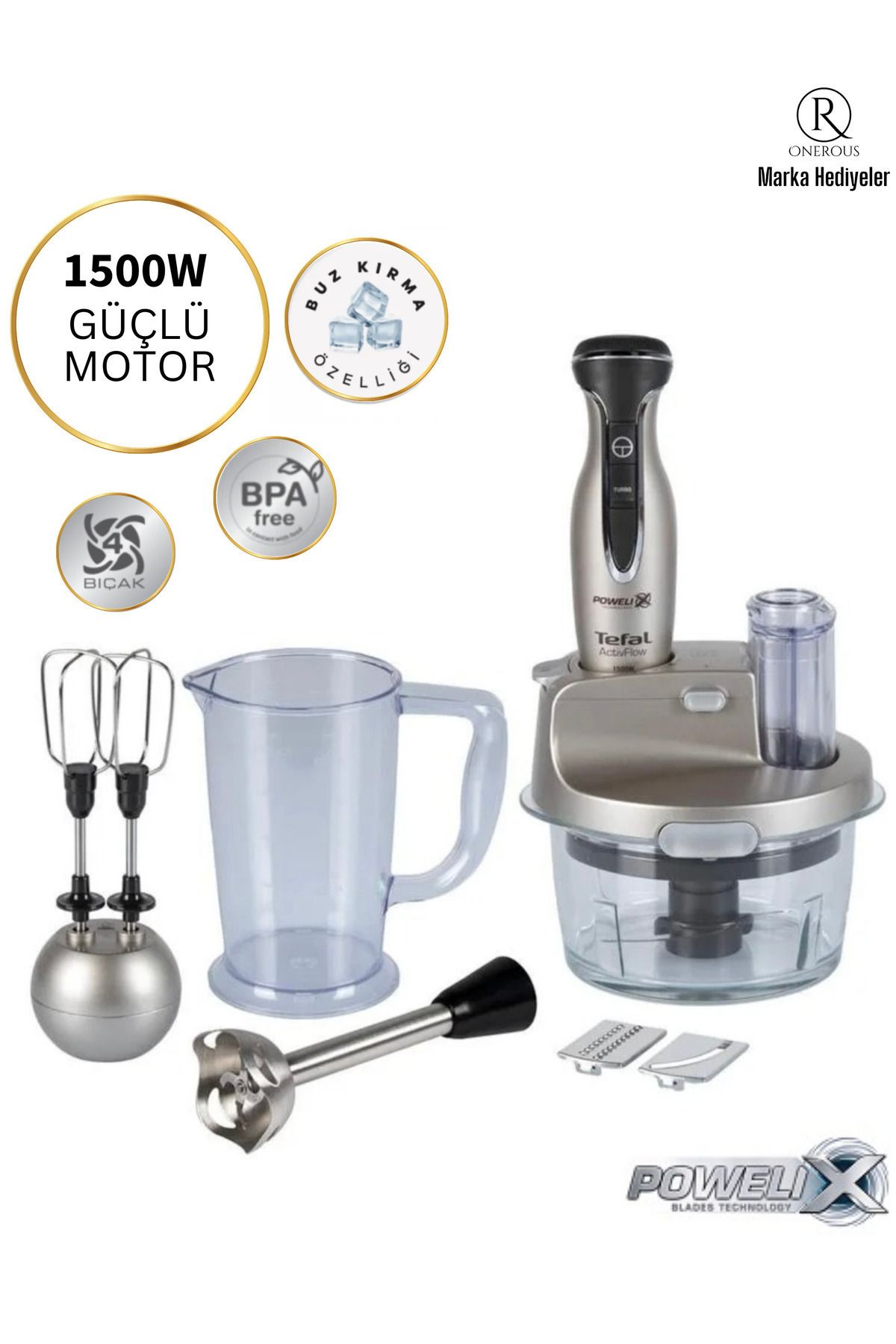 TEFAL Powelix Teknolojili 4 Bıçaklı Blender Mutfak Robotu Seti - 1500w Güçlü Premium Set