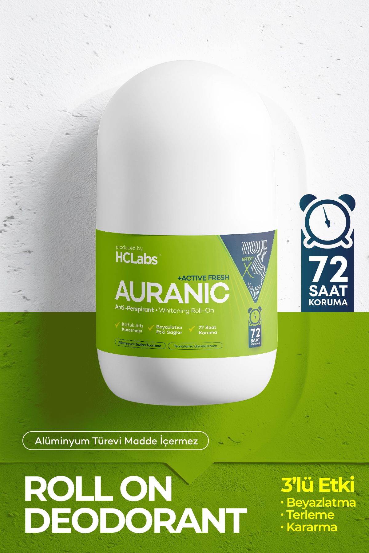 HCLABS Auranıc Beyazlatıcı Koku ve Terleme Önleyici Alüminyum Türevi İçermeyen 3'lü etki Roll-On