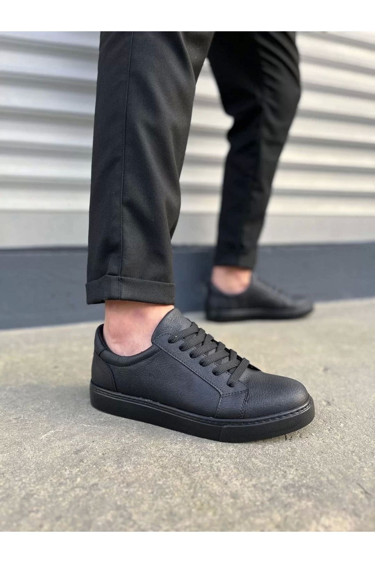 BİCANS JY165 Elite Bağcıklı Cilt Erkek Günlük Sneaker Ayakkabı CST - Siyah