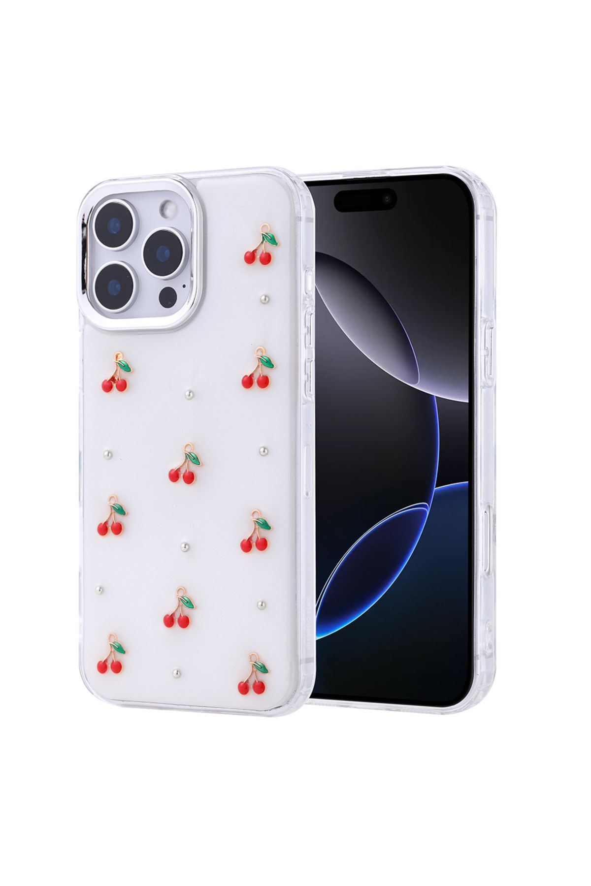 Novatis İphone 16 Pro Max Uyumlu Kılıf Desenli Simli Kabartmalı 3D Kamera Korumalı Kapak