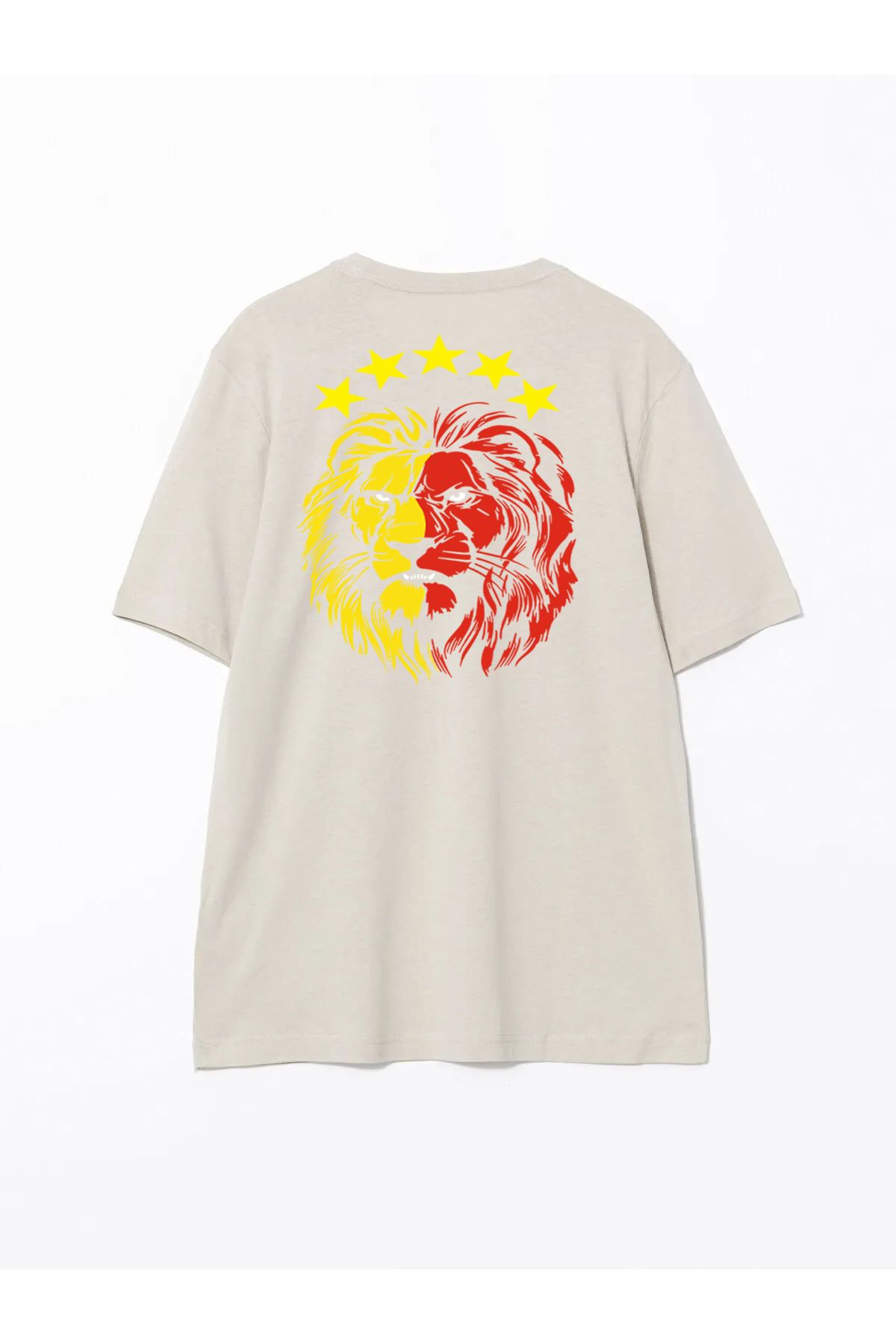 MARKATEM Unisex Pamuklu Beş Yıldızlı Şampiyon Aslan Temalı SIRT VE GÖĞÜS Baskılı Oversize T-shirt
