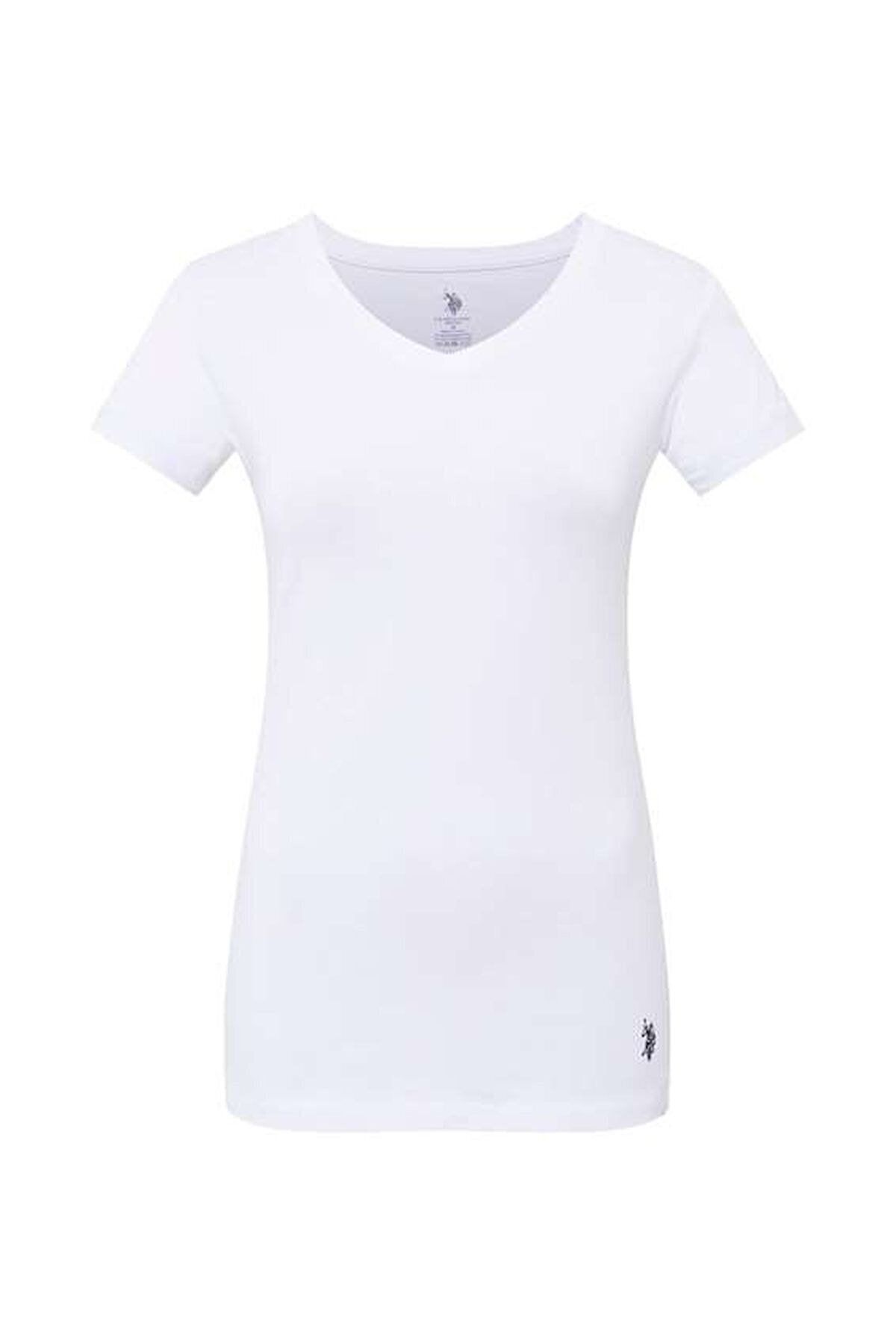 U.S. Polo Assn. Pamuklu & Modal Kumaş, V Yaka, Kısa Kollu, Kadın Likralı T-shirt 66004